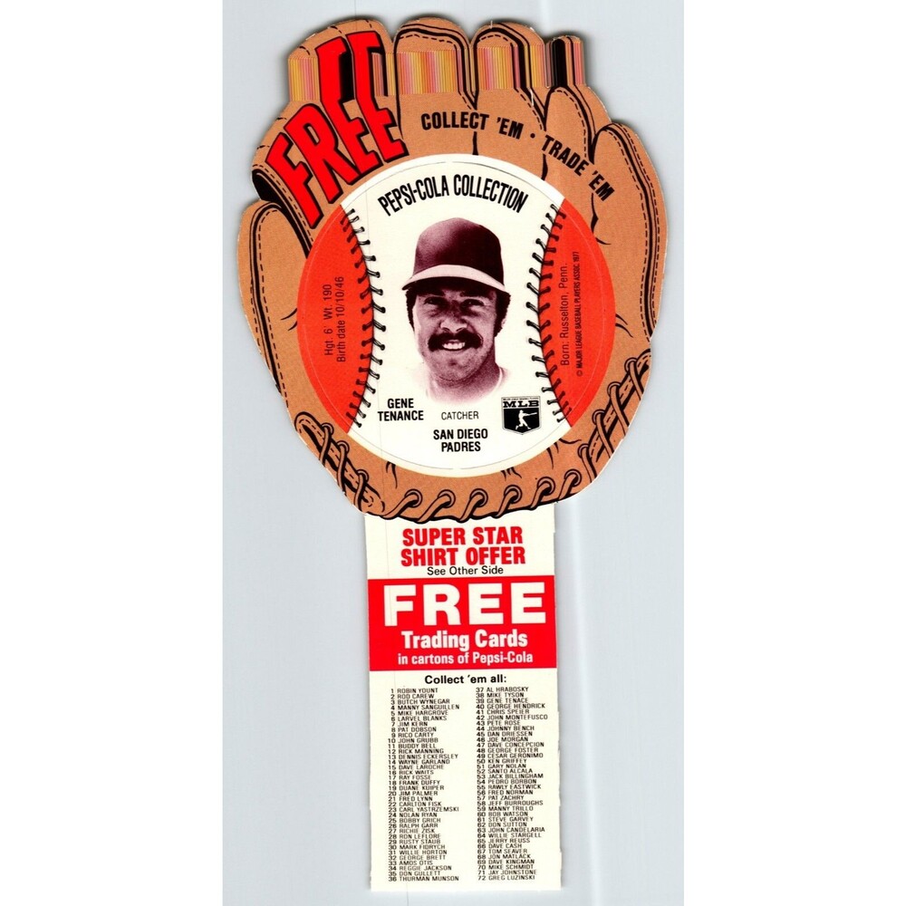 Pepsi-Cola Baseball Trading Card 1977 Gene Tenace San Diego Padres MLB Diecut
